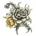 carnations, gladiolus and daffodils sprouting tattoo design idea