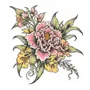 carnations, gladiolus and daffodils sprouting tattoo design idea