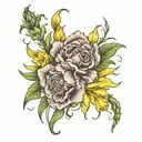 carnations, gladiolus and daffodils sprouting tattoo design idea
