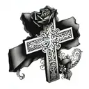 Cross with a rosario wrapping it tattoo design idea