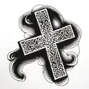 Cross with a rosario wrapping it tattoo design idea