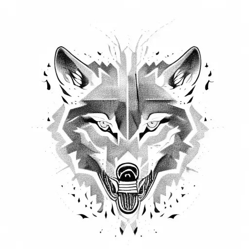 alpha wolf with scars and blood dripping from its mouth tattoo design idea