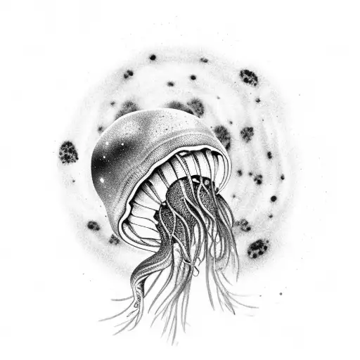 Hiking through a galaxy of jellyfish tattoo design idea