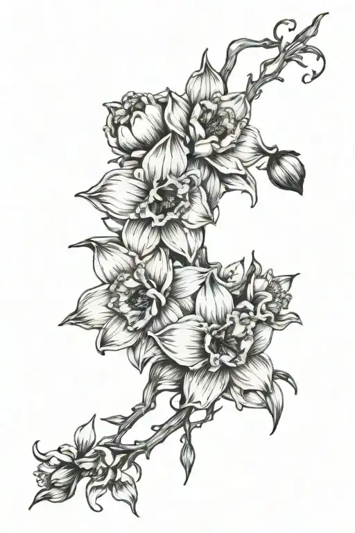 Daffodils and cherry blossom flowers intertwined tattoo design idea