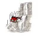 Magikarp swimming up an Waterfall from the bottom, at the top of the Waterfall Kaido in his Dragon Form tattoo design idea