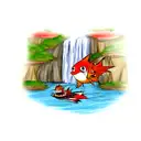 Magikarp swimming up an Waterfall from the bottom, at the top of the Waterfall Kaido in his Dragon Form tattoo design idea