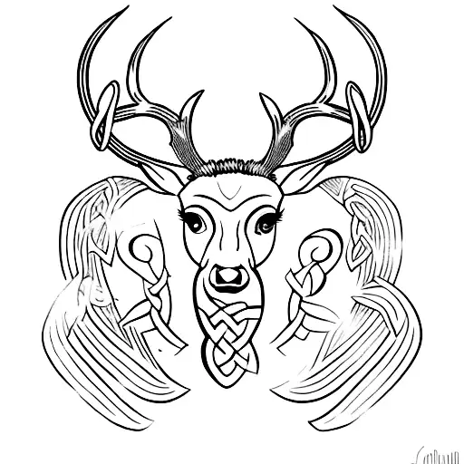 celtic deer laurel wreath tattoo design idea