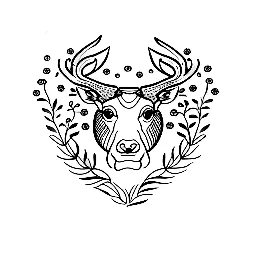  deer laurel wreath tattoo design idea