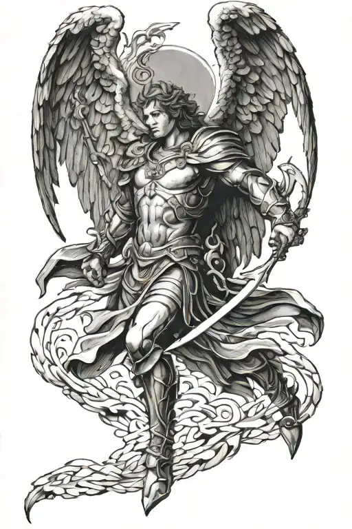 Archangel Michael protecting a life tattoo design idea
