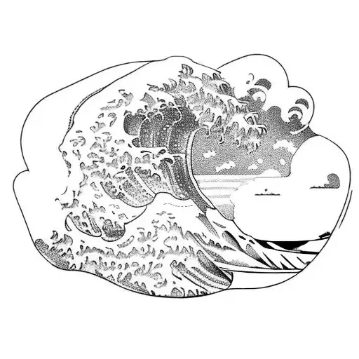 wave and nature with a tiny surfer tattoo design idea