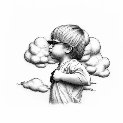 little kid with a cloud instead of a head tattoo design idea