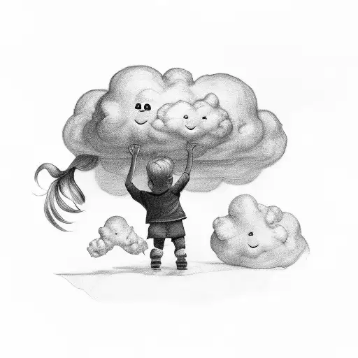 little kid with a cloud instead of a head tattoo design idea