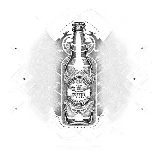 A beer bottle with knitting patterns as labels tattoo design idea