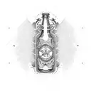 A beer bottle with knitting patterns as labels tattoo design idea