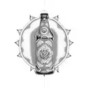 A beer bottle with knitting patterns as labels tattoo design idea