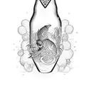 A beer bottle with knitting patterns as labels tattoo design idea