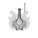 A beer bottle with knitting patterns as labels tattoo design idea