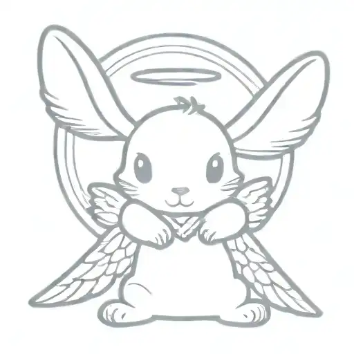 small bunny with angel wings and halo  tattoo design idea