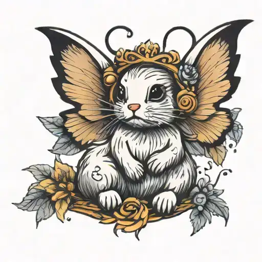 small bunny with wings and halo  tattoo design idea