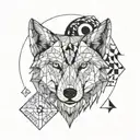 wolf head with phases of moon surrounded tattoo design idea