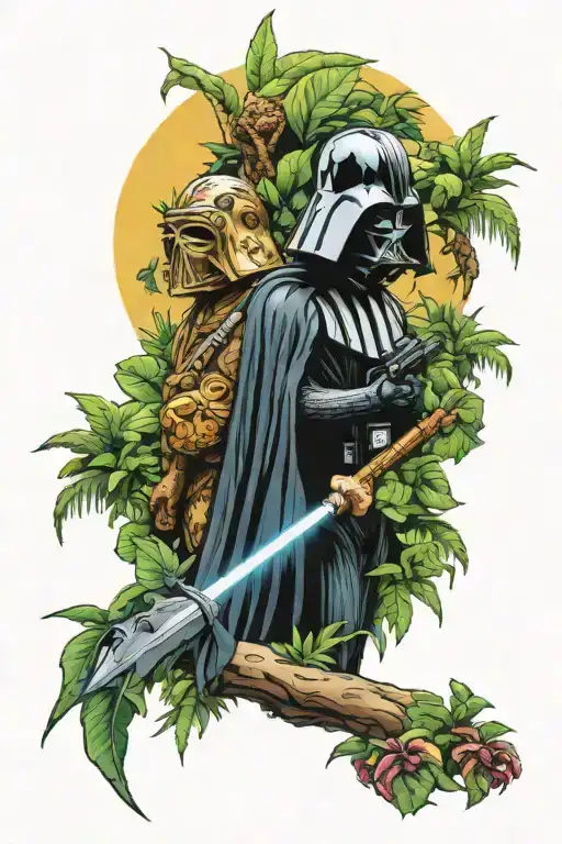 Fin And Jake from dark side with jungle background tattoo design idea