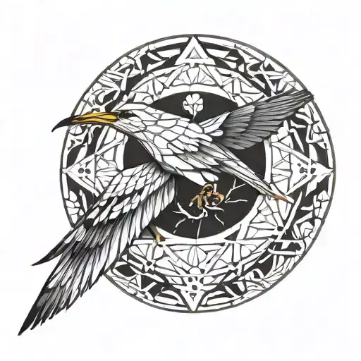 A geometric design inspired by the concept of equilibrium in occupational therapy, with a bird perched at the center representing balance and harmony tattoo design idea