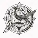 A geometric design inspired by the concept of equilibrium in occupational therapy, with a bird perched at the center representing balance and harmony tattoo design idea