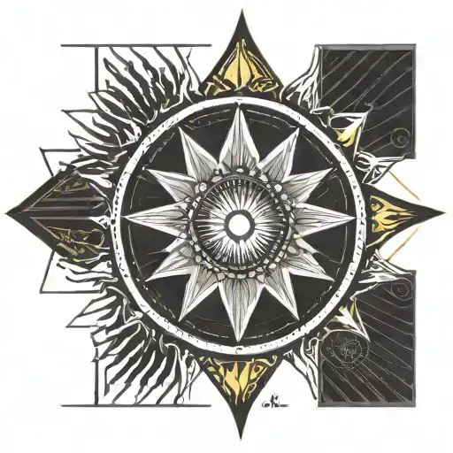 Sun with 16 rays radiating. at the center of the sun logo of Norton LifeLock. tattoo design idea