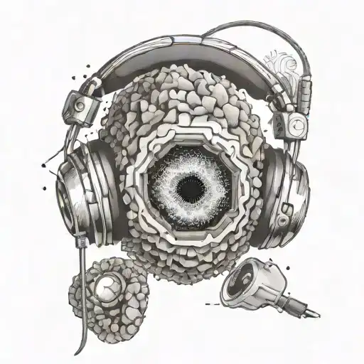 A geode with a headset wrapped around it, symbolizing the call center agent's occupation tattoo design idea