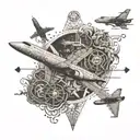 An Asian-inspired mandala with travel symbols like planes and suitcases incorporated into the design tattoo design idea