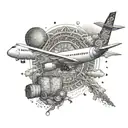 An Asian-inspired mandala with travel symbols like planes and suitcases incorporated into the design tattoo design idea