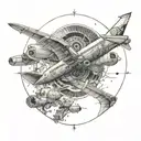 An Asian-inspired mandala with travel symbols like planes and suitcases incorporated into the design tattoo design idea