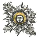 Sun with 16 rays radiating. at the center of the sun logo of Norton LifeLock. tattoo design idea