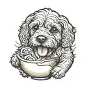 cockapoo dog biting croissant tattoo design idea