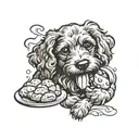 cockapoo dog biting croissant tattoo design idea