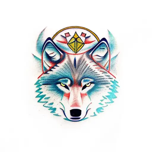  Wolf and trees and a viking family symbol tattoo design idea