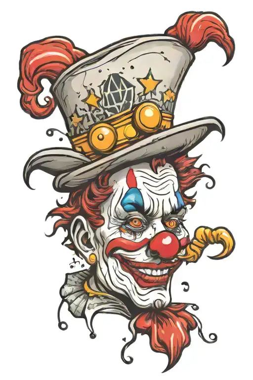clown face surrounded tattoo design idea