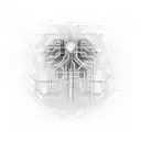 An abstract design of interconnected computer circuitry with hidden hacker codes tattoo design idea