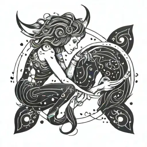 aquarius and aries constellation intertwined tattoo design idea