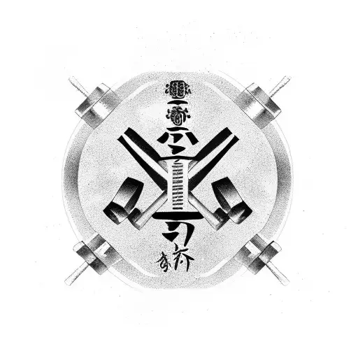 Dumbbell with karate kanji symbol tattoo design idea