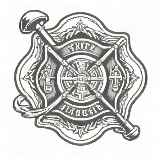 firefighter emblem shield crossed tattoo design idea