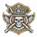 firefighter emblem shield skull tattoo design idea