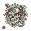 firefighter emblem shield skull tattoo design idea