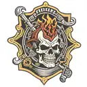 firefighter emblem shield skull tattoo design idea