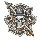 firefighter emblem shield skull tattoo design idea