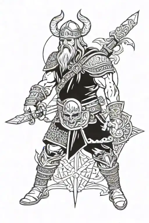 Vikings and warrior wielding tattoo design idea