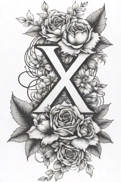 XO with flowers intertwined tattoo design idea