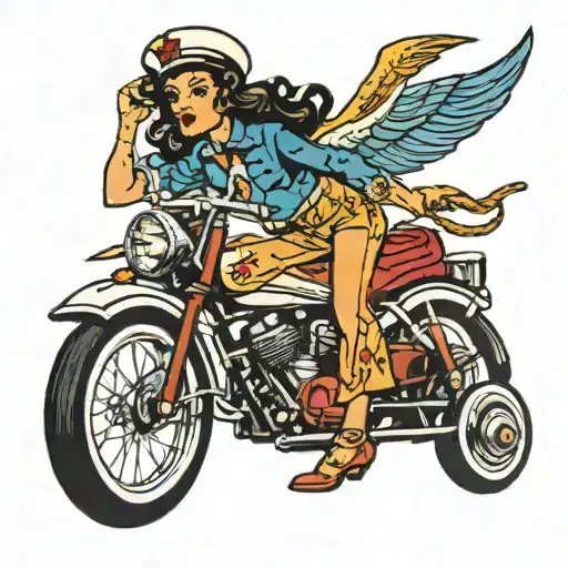 sailor jerry girl on a bike tattoo design idea