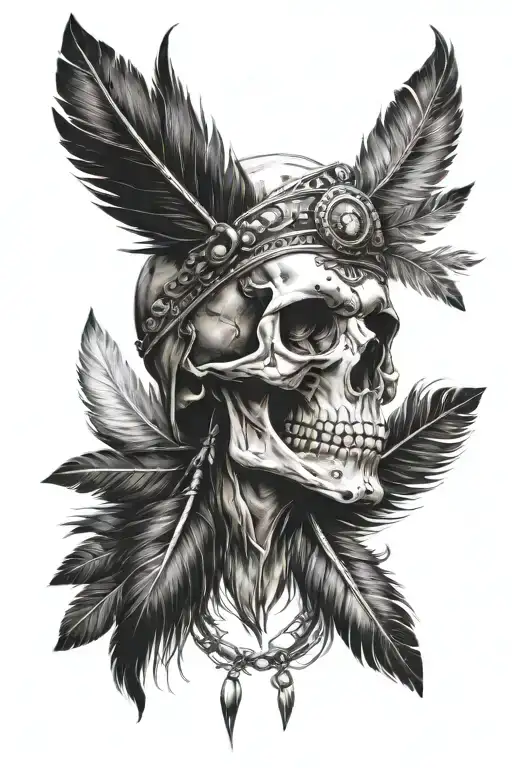 Indian skull with feathers, aviation themed tattoo tattoo design idea