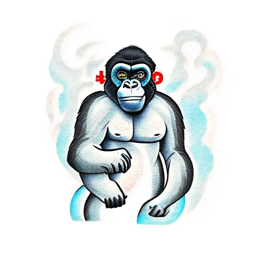 gorilla fighting with snake and standing od destroyed building with Google logotype tattoo design idea